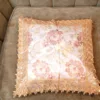 Beige Floral Embroidered Cushion Cover