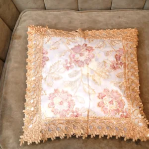 Beige Floral Embroidered Cushion Cover