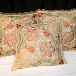 Beige Full Embroidered Cushion Cover