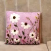 Pink Velvet - Flower Embroidered Cushion Cover