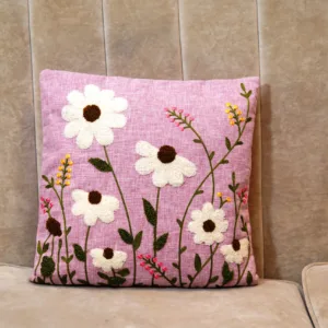 Pink Velvet - Flower Embroidered Cushion Cover