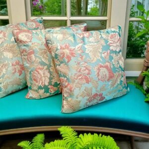 Teal Floral Embroidered Cushion Covers - Set of 5