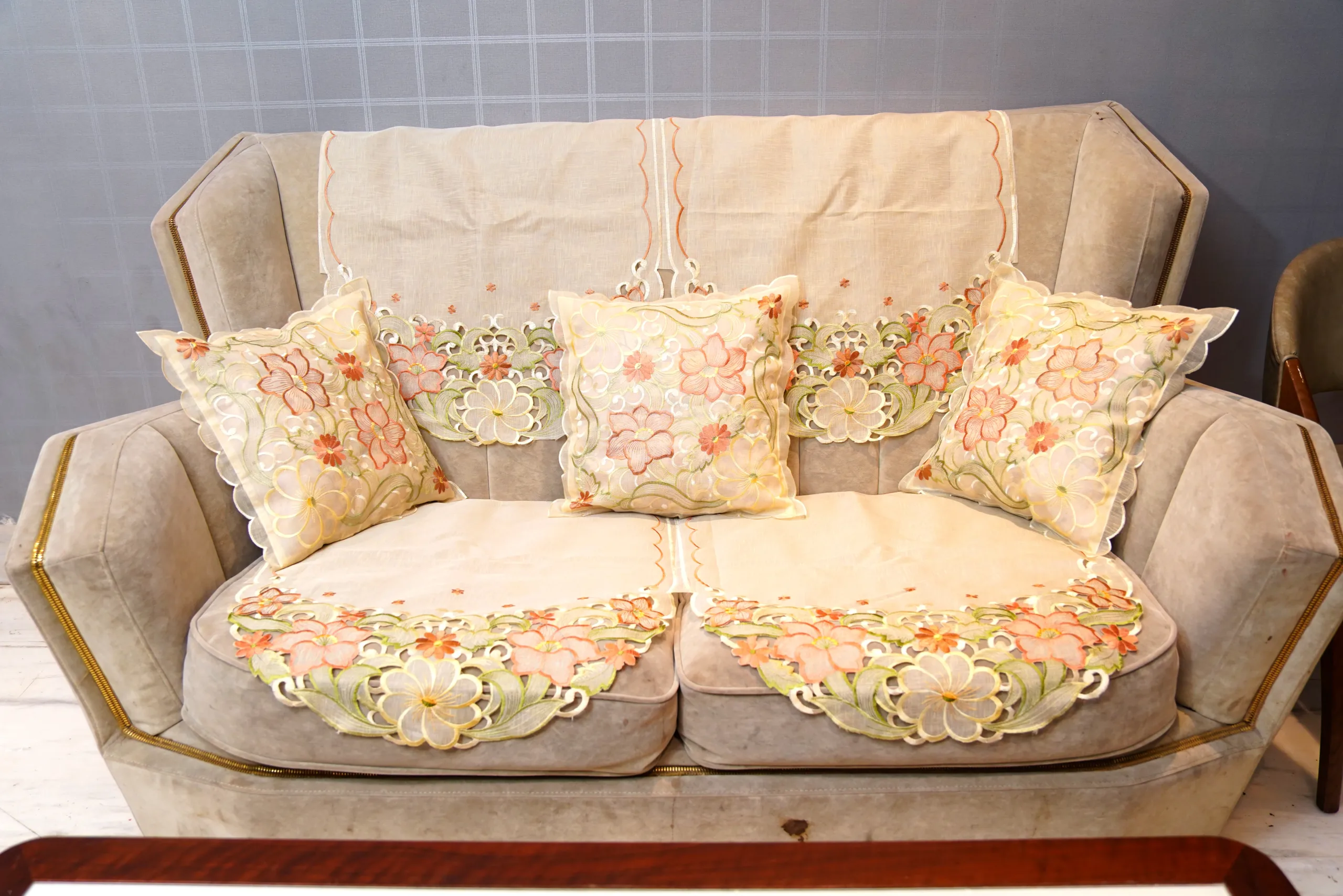 Golden Cutwork Sofa Back- Set of 5