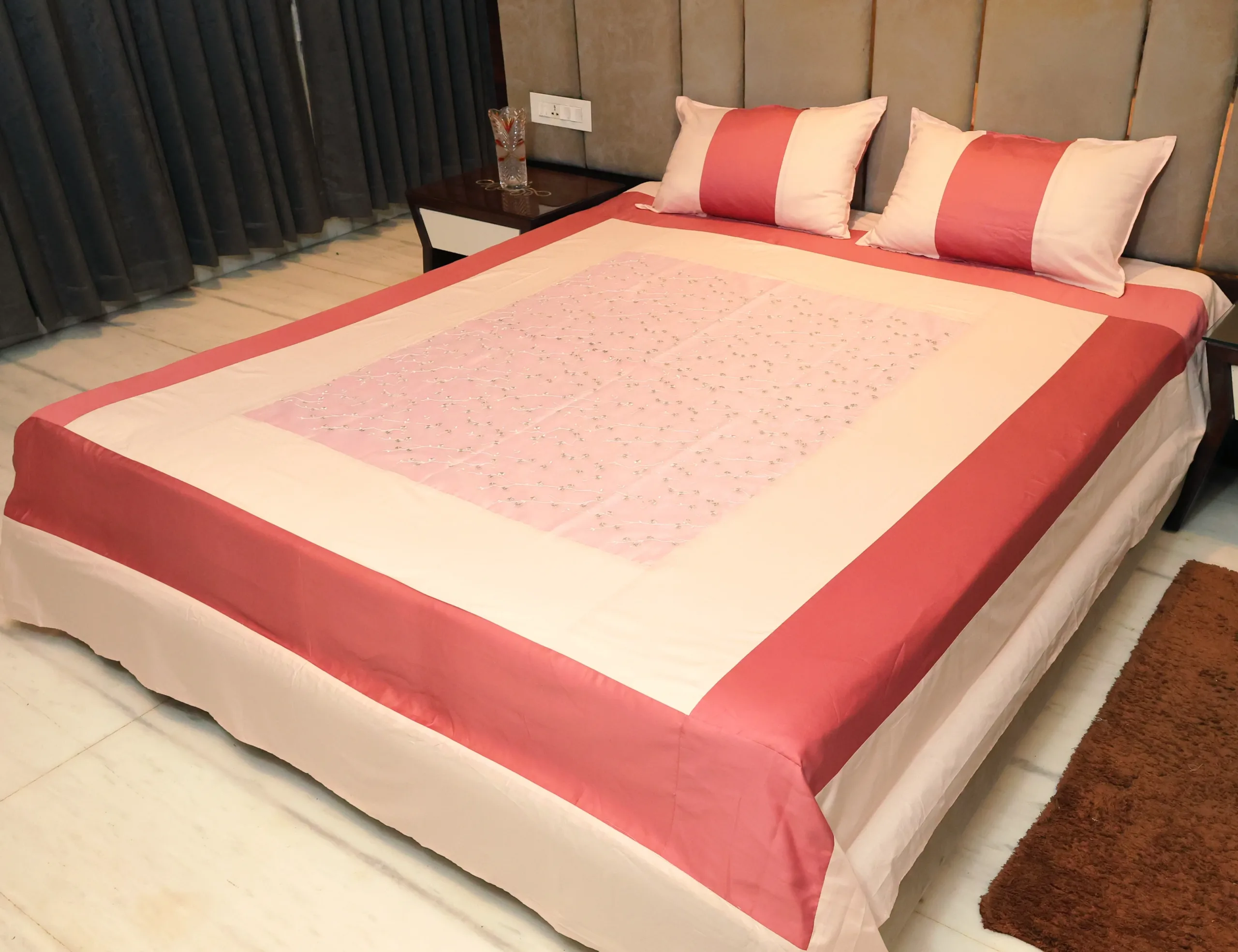 Net Embroidered Bedshee Pink (5) Net Embroidered Bedshee Pink