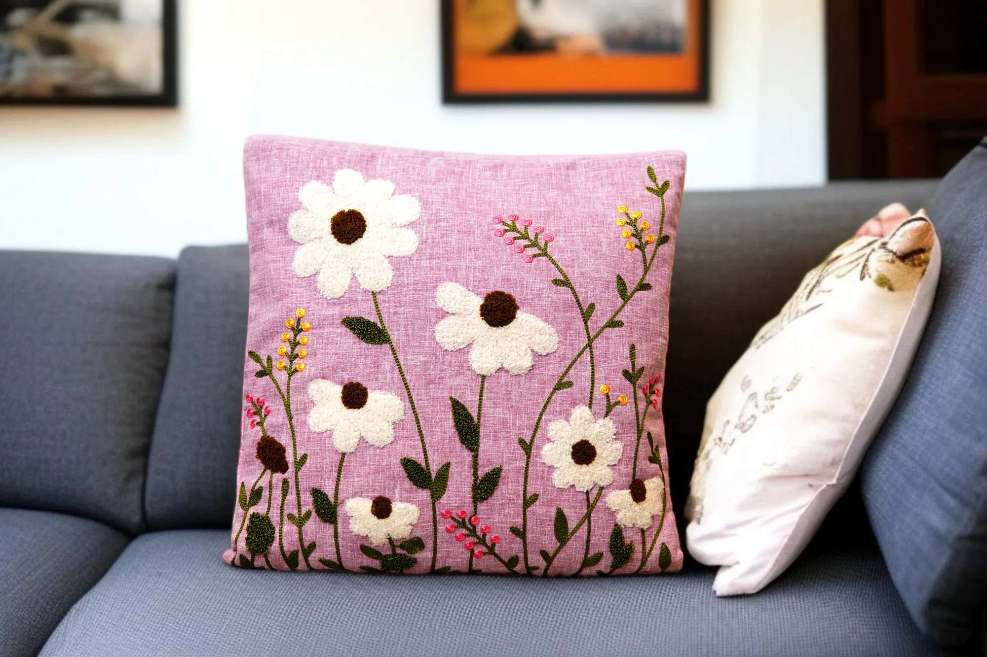 Pink Velvet – Flower Embroidered Cushion Cover (2)