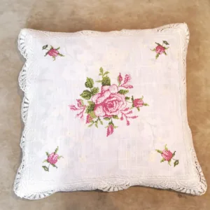 White with Rose Embroidered Cushion Cover
