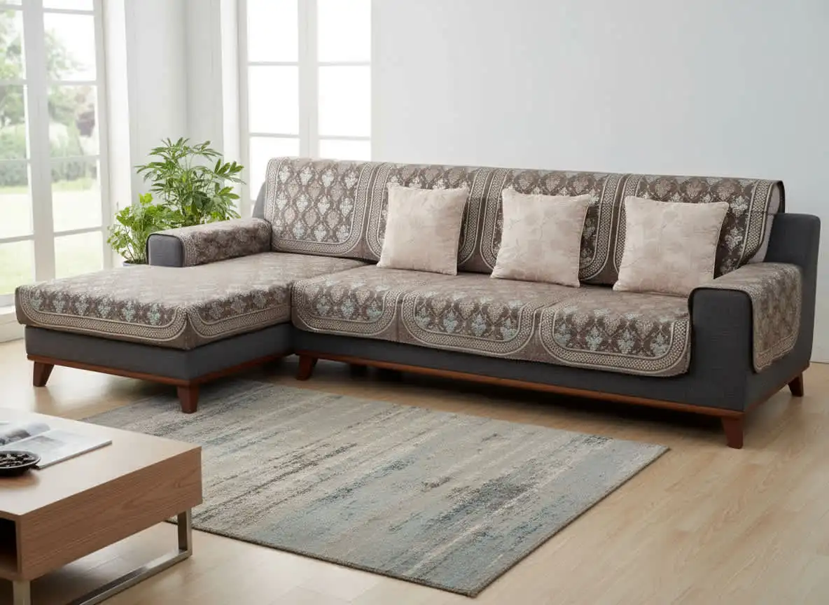 Bronze Brown Embroidered Sofa Cover